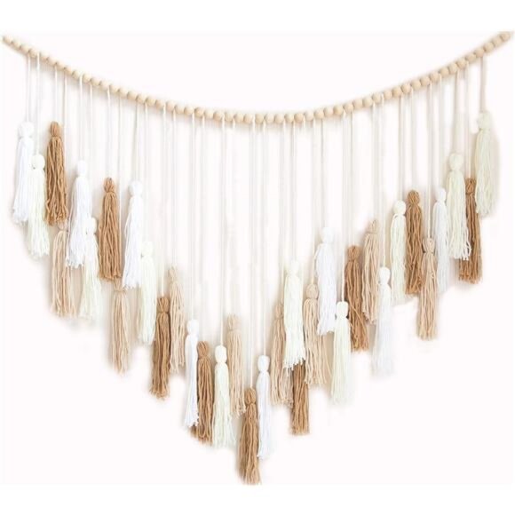 Large Macrame Wall Hanging with Wood Beads - Bohemian Wall Decor for Bedroom - Picture 1 of 7